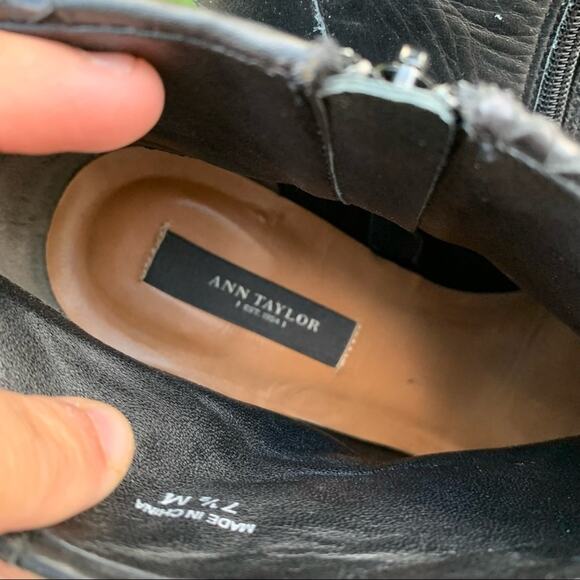 Ann Taylor Black Leather Stiletto Booties Faux Snakeskin - Picture 3 of 8